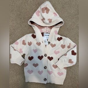 Old navy girls hooded cardigan with hearts